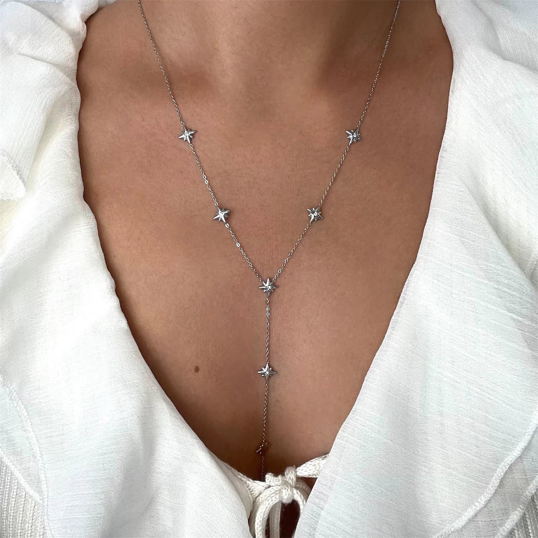 Collier y étoiles en acier inoxydable argenté
