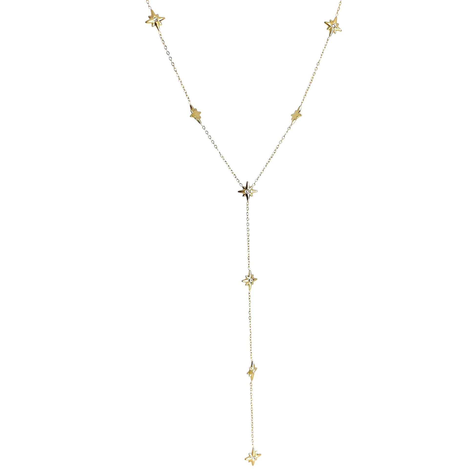 Collier en forme de y étoiles en acier inoxydable doré pour femme 
