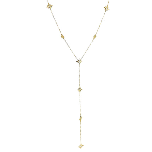 Collier en forme de y étoiles en acier inoxydable doré pour femme 