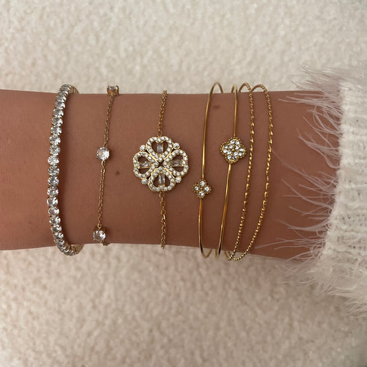 Bracelets Jonc Fin avec Trèfle Acier Inoxydable - Chance