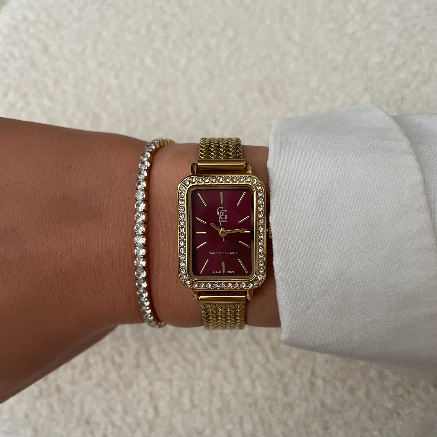 Montre Rectangulaire Bordeaux et Oxyde de Zirconium - Laurina