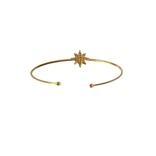 Jonc étoile strass en acier inoxydable doré pour femme