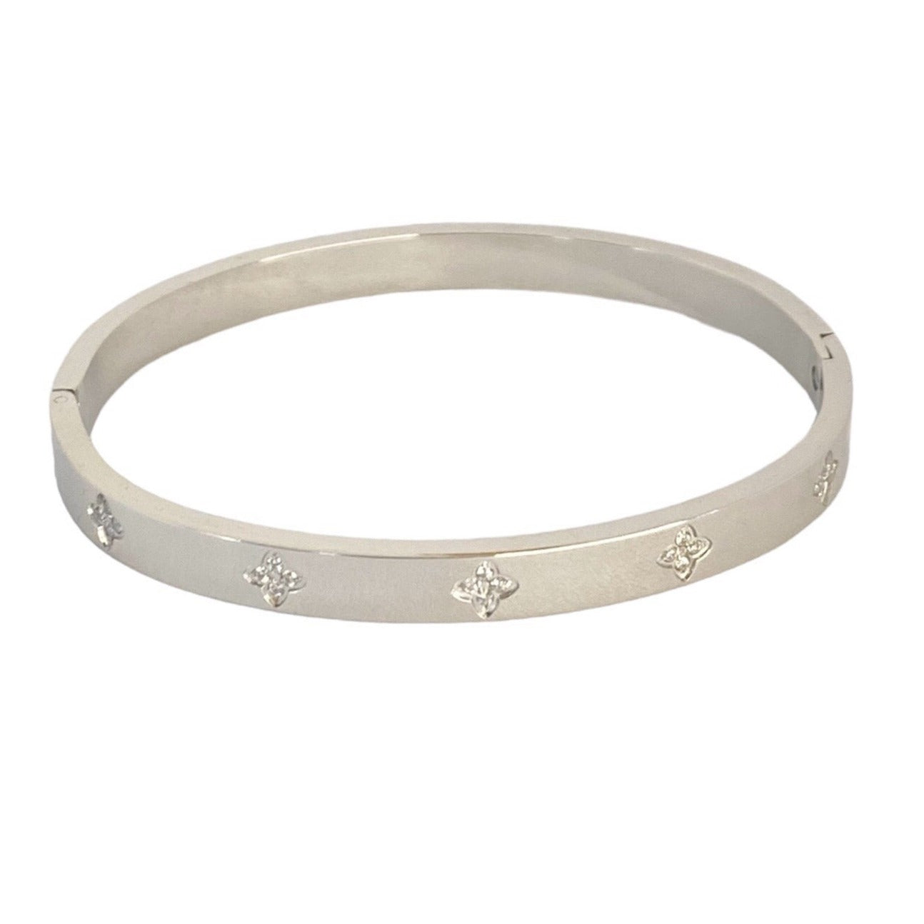 Bracelet jonc trèfles en acier inoxydable argenté pour femme 