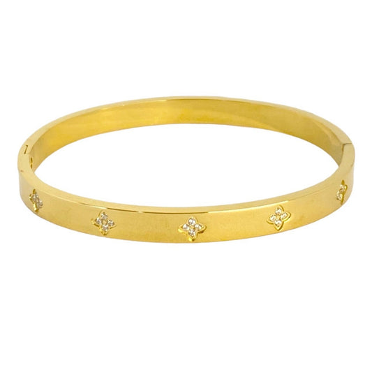 Bracelet Jonc trèfles tendance en acier inoxydable doré pour femme 