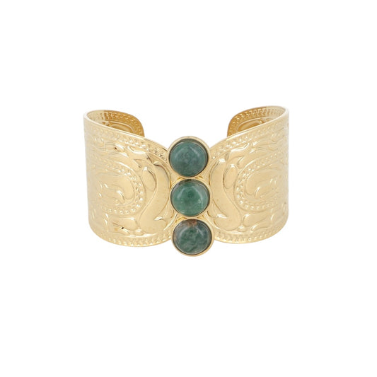 Manchette 3 pierres naturelles doré en acier inoxydable pour femme 