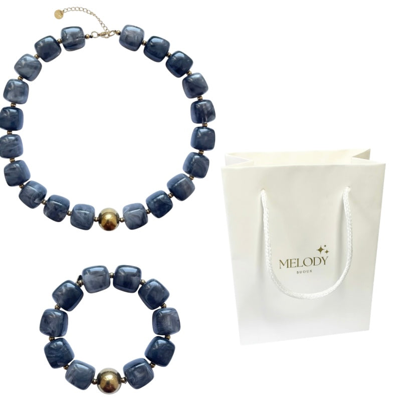 Parure bijoux en résine grise tendance effet marbré femme