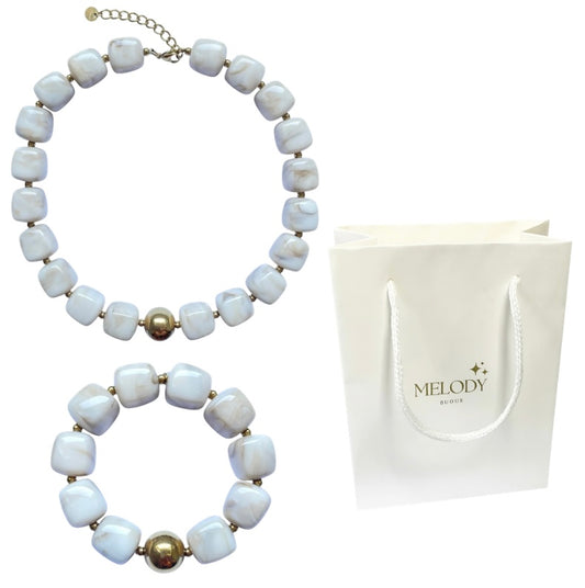 Parure bijoux en résine blanche tendance effet marbré femme