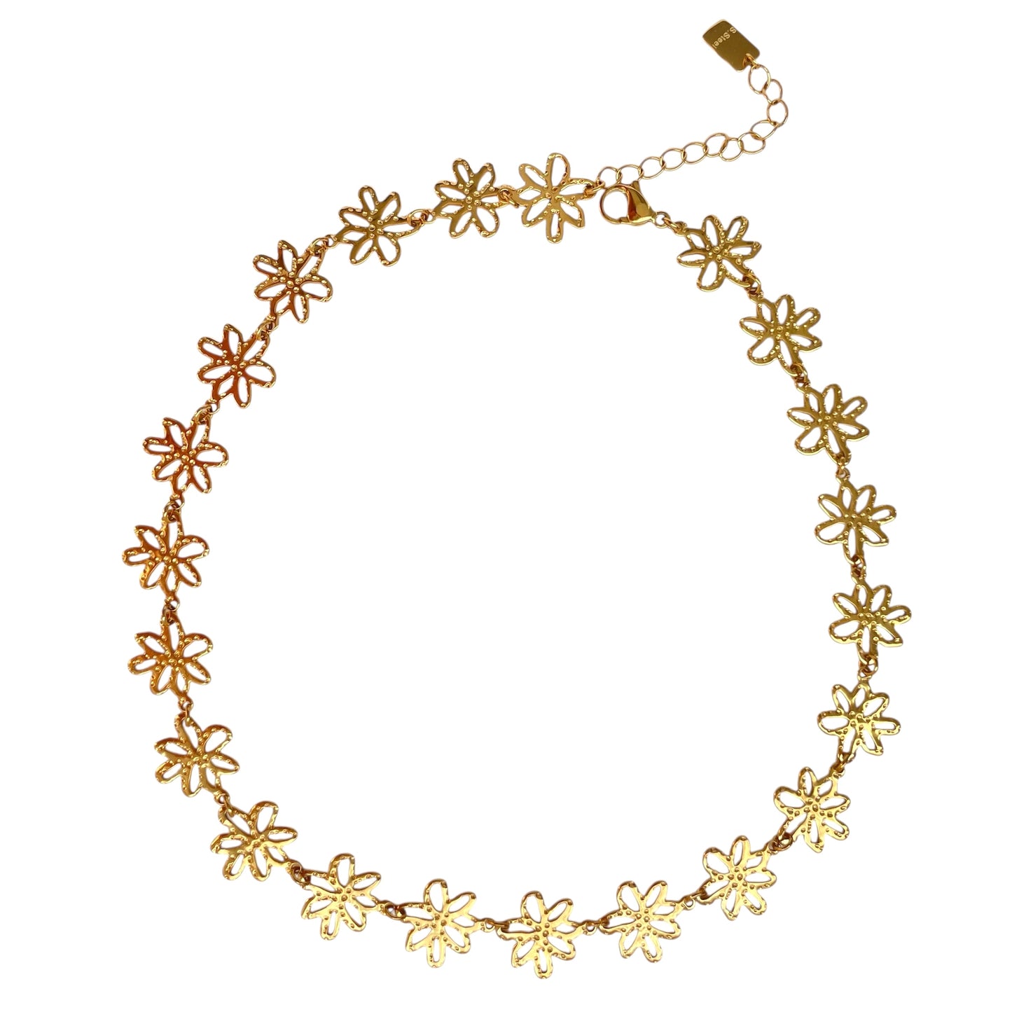 Collier ras de cou fleurs martelées en acier inoxydable doré bohème chic femme 