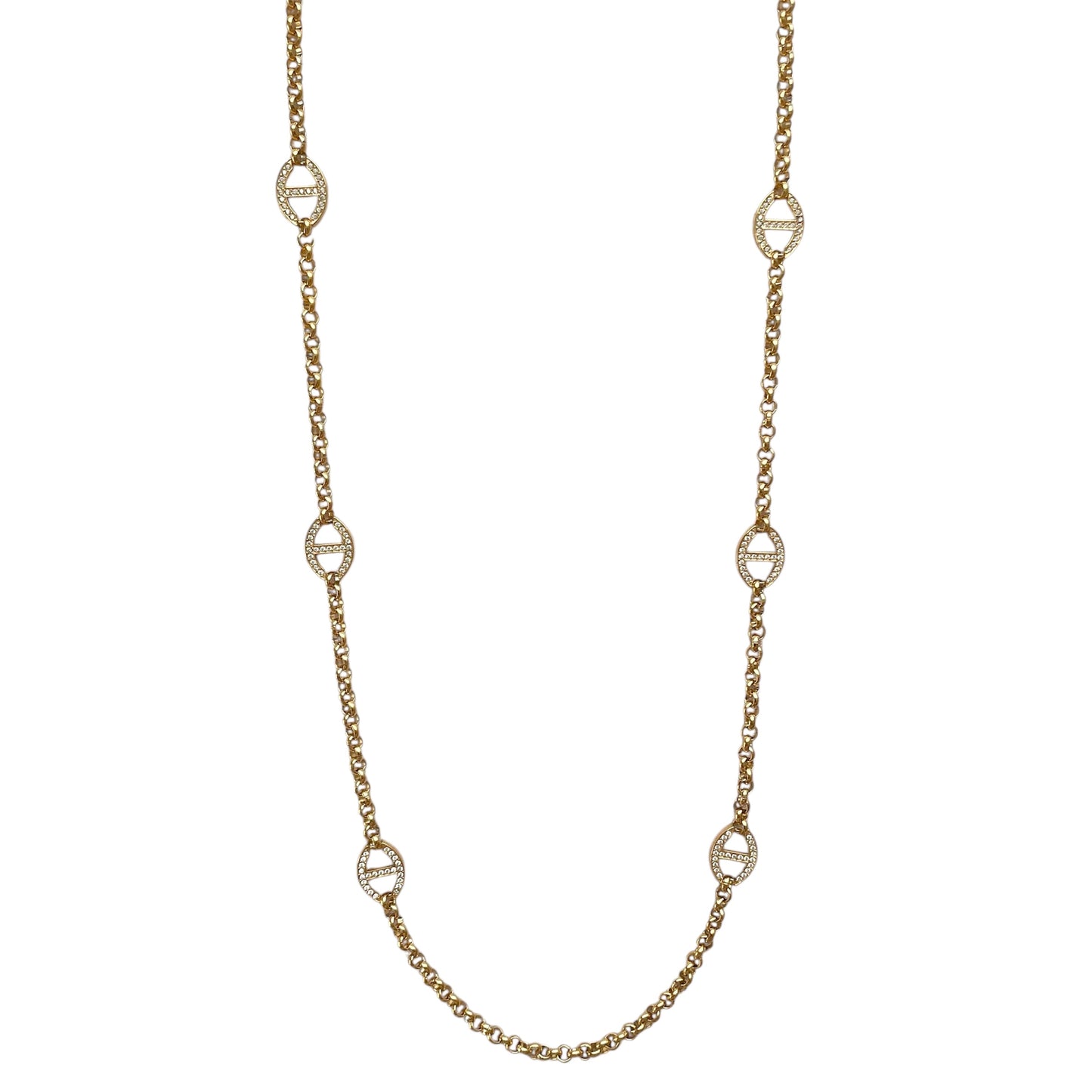 Collier sautoir femme en acier inoxydable doré avec maille marine élégante et finition brillante