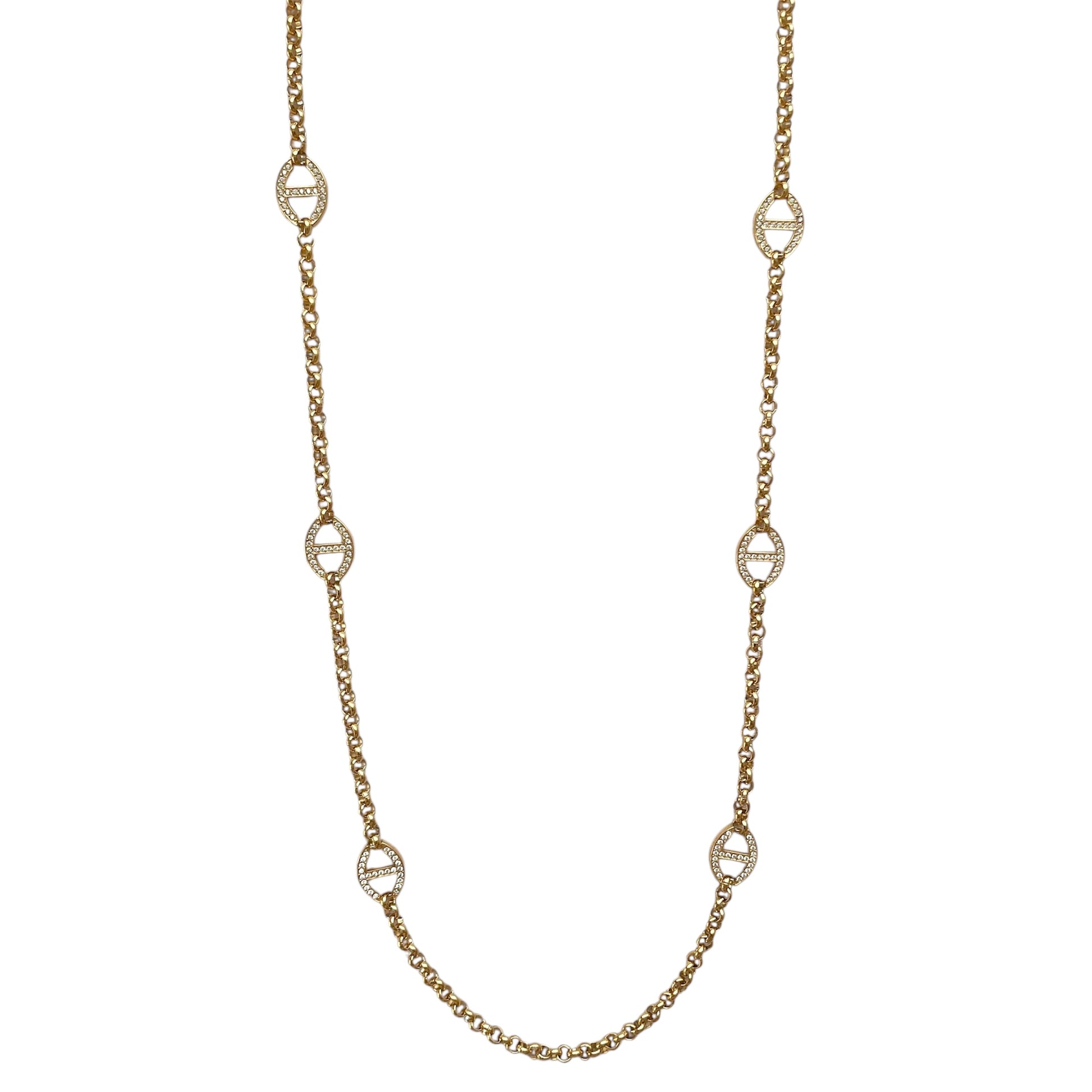 Collier sautoir femme en acier inoxydable doré avec maille marine élégante et finition brillante