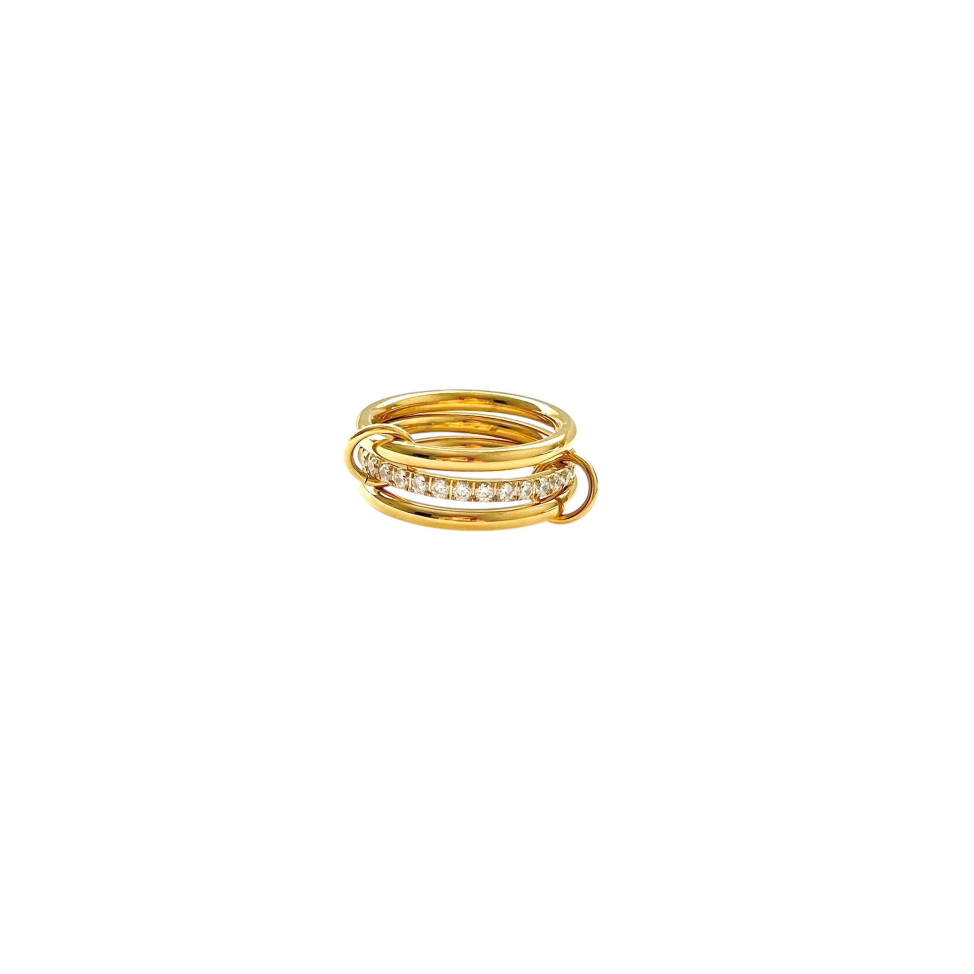 Bague femme composée de trois anneaux en acier inoxydable doré, avec effet miroir et zirconiums scintillants, design élégant et moderne, taille 57