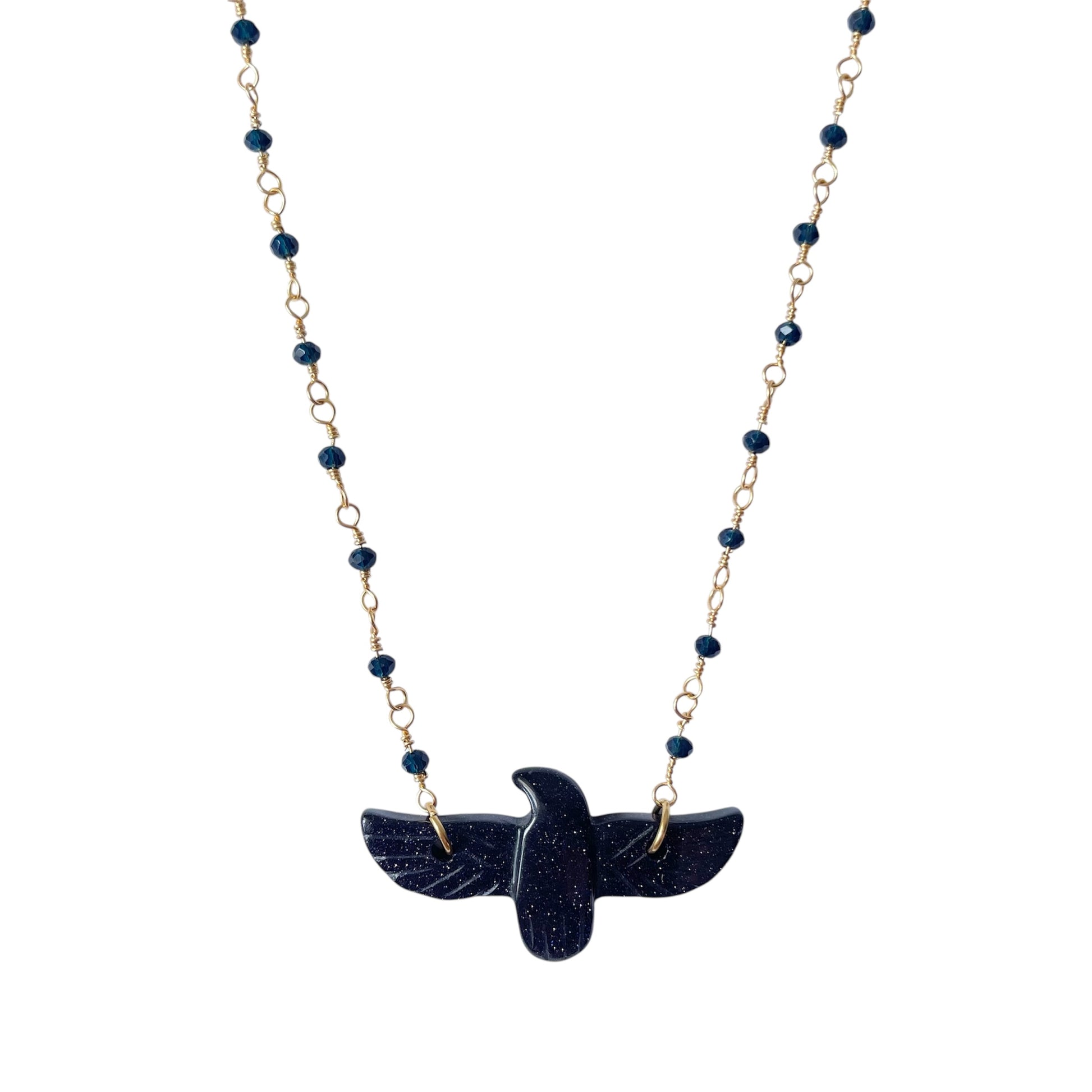 Collier en acier inoxydable doré et pendentif aigle pailleté pour femme bohème chic