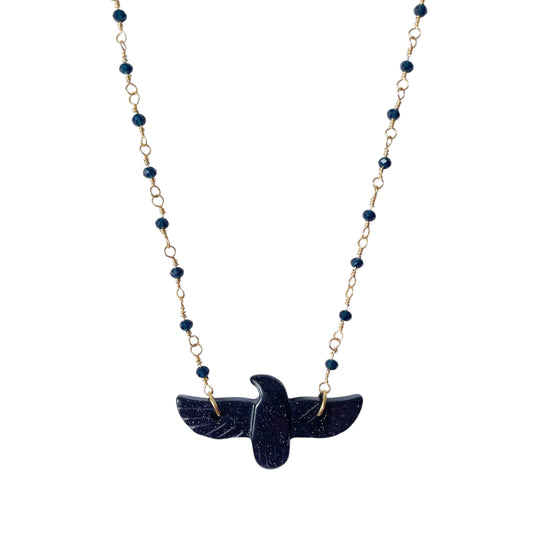 Collier en acier inoxydable doré et pendentif aigle pailleté pour femme bohème chic