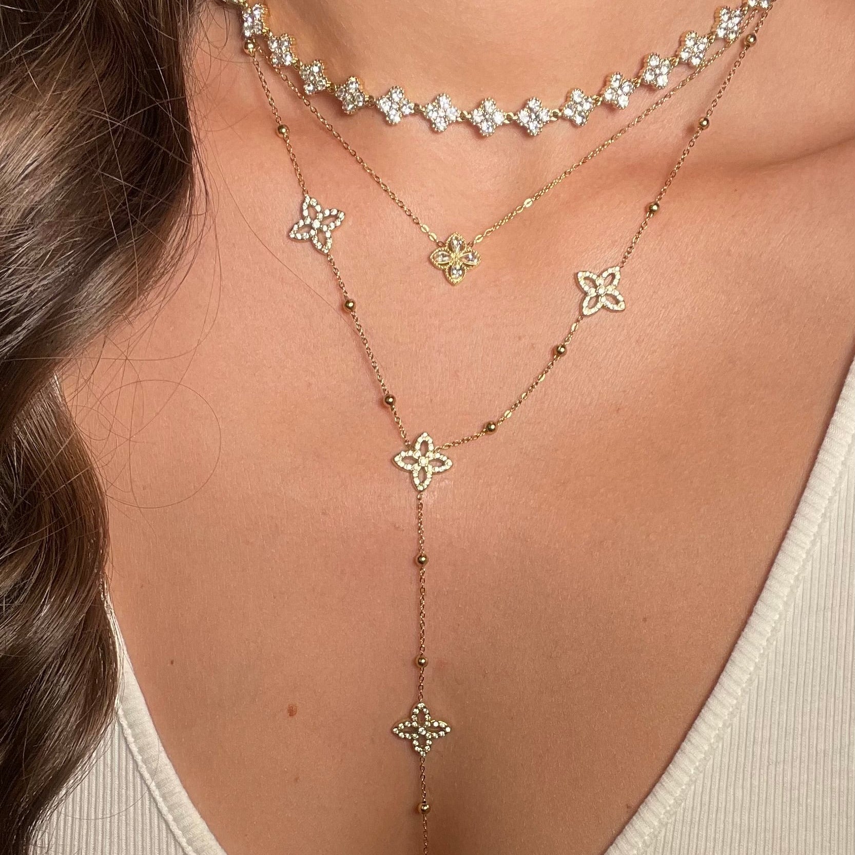 Collier trefle porte bonheur tendanceen acier inoxydable pour femme