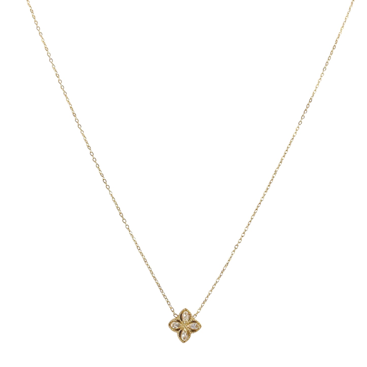 Collier pendentif trèfle porte bonheur en acier inoxydable doré pour femme 