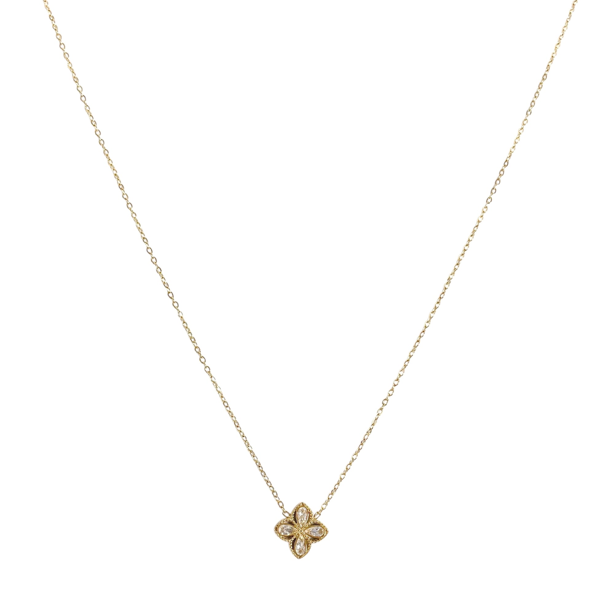 Collier pendentif trèfle porte bonheur en acier inoxydable doré pour femme 