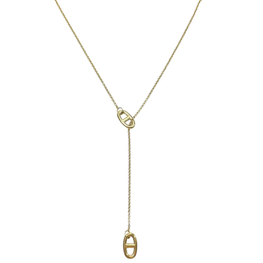 Collier Y Hailey en acier inoxydable doré avec maille marine, bijou ajustable, résistant à l’eau et élégant pour femme.